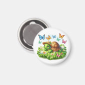 Schildpad en vogels in een grillige tuin magneet (Voorkant / Achterkant)