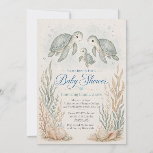 Schildpad Familie Boho Baby Shower Uitnodiging (Voorkant)