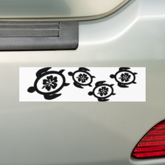 schildpad_familie_hibiscus bumpersticker (Op auto)