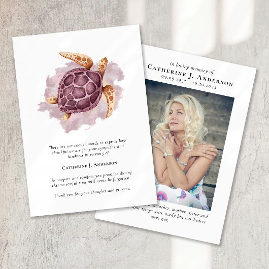 Schildpad Foto Sympathy Funeral Memorial Bedankkaart