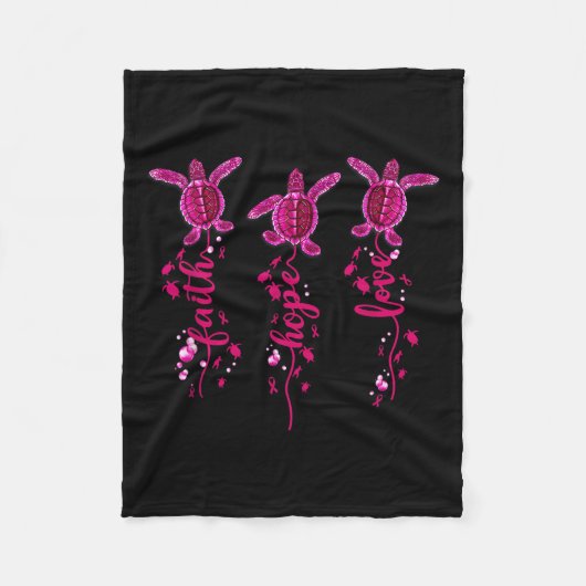 Schildpad Geloof Hoop Liefde Roze Lint Borstkanker Fleece Deken (Voorkant)