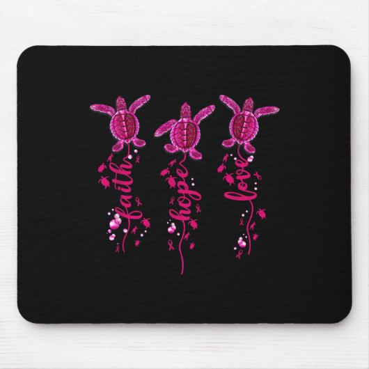 Schildpad Geloof Hoop Liefde Roze Lint Borstkanker Muismat (Voorkant)