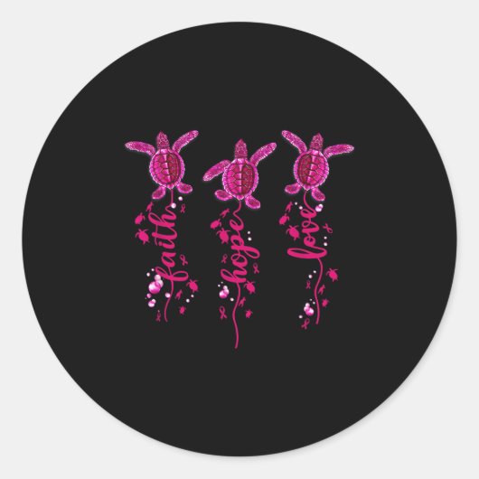 Schildpad Geloof Hoop Liefde Roze Lint Borstkanker Ronde Sticker (Voorkant)