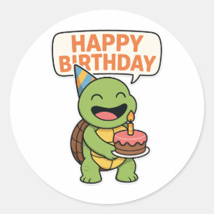Schildpad Gelukkige Verjaardag Ronde Sticker