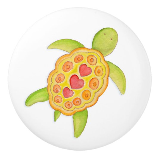 Schildpad grillige waterverf kunst deurknop keramische knop (Voorkant)