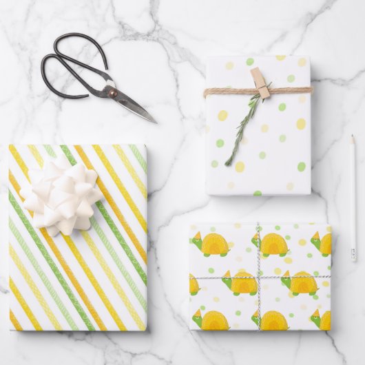 Schildpad, groen geel, kind jarig inpakpapier vel (Voorkant)