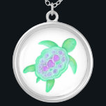 Schildpad groen paarse grillige ketting<br><div class="desc">Mooi schattig geschilderd in aquarel schildpad met hart patroon shell van Sarah Trett.</div>