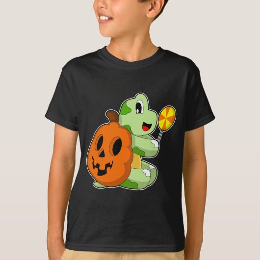 Schildpad Halloween pompoen Lollypop T-shirt (Voorkant)