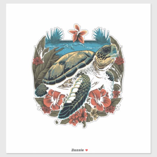 Schildpad Hawaiaanse Zeeschildpadden Hibiscus Bloe Sticker (Vel)