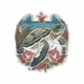 Schildpad Hawaiaanse Zeeschildpadden Hibiscus Bloe Sticker (Voorkant)