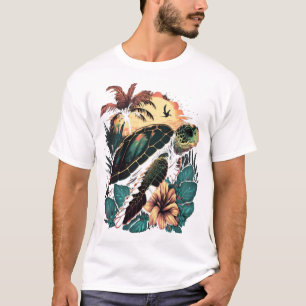 Schildpad Hawaiaanse Zeeschildpadden Hibiscus Bloe T-shirt