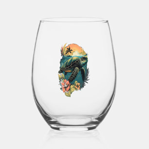 Schildpad Hawaiaanse Zeeschildpadden Hibiscus Bloe Wijnglas Zonder Voet