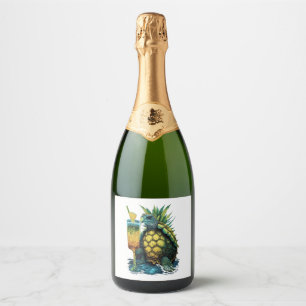 Schildpad Hawaiiaans Zee Schildpadden Ananas Aloha Sparkling Wijnetiket