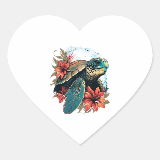 Schildpad Hawaiiaans Zee Schildpadden Hibiscus Flo Hart Sticker (Voorkant)