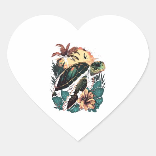 Schildpad Hawaiiaans Zee Schildpadden Hibiscus Flo Hart Sticker (Voorkant)