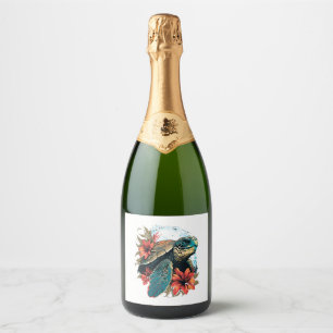 Schildpad Hawaiiaans Zee Schildpadden Hibiscus Flo Sparkling Wijnetiket