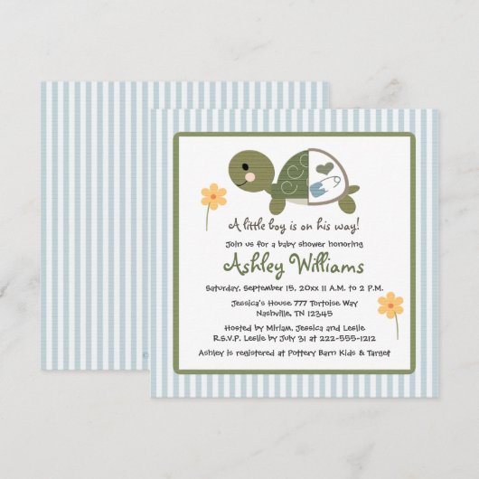 Schildpad in babyschoenen met luiers Blauw Kaart (Voorkant / Achterkant)