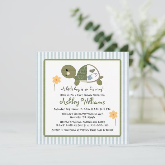 Schildpad in babyschoenen met luiers Blauw Kaart (Staand voorkant)