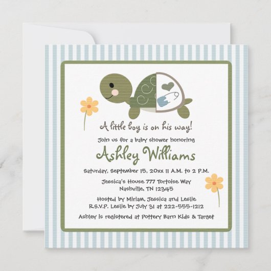 Schildpad in babyschoenen met luiers Blauw Kaart (Voorkant)