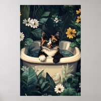 Schildpad in badkuip poster, grappige kat poster
