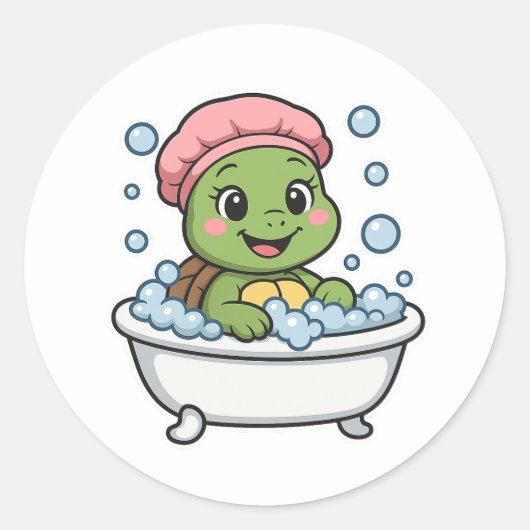 Schildpad in badkuip ronde sticker (Voorkant)