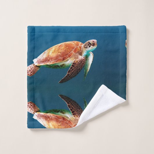 Schildpad In Blauwe Zee Washandje (Wasdoekje)