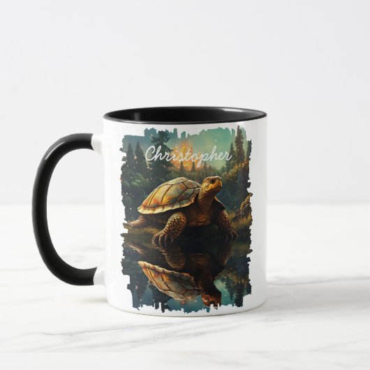 Schildpad in bosreflectie mok (Links)
