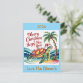 Schildpad in Christmas Paradise Custom Feestdagenkaart (Staand voorkant)