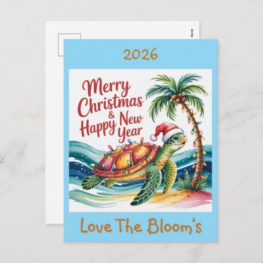Schildpad in Christmas Paradise Custom Feestdagenkaart (Voorkant / Achterkant)
