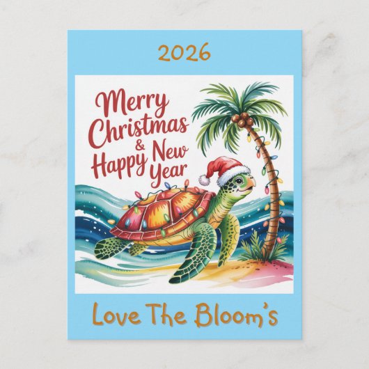 Schildpad in Christmas Paradise Custom Feestdagenkaart (Voorkant)