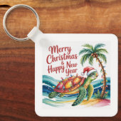 Schildpad in Christmas Paradise Custom Sleutelhanger (Voorkant)