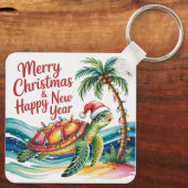 Schildpad in Christmas Paradise Custom Sleutelhanger (Achterkant)