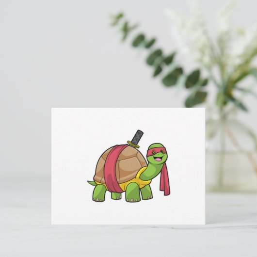 Schildpad in de vechtsport met zwaard briefkaart (Staand voorkant)