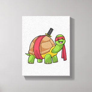 Schildpad in de vechtsport met zwaard canvas afdruk