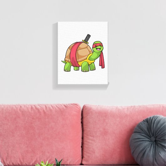 Schildpad in de vechtsport met zwaard canvas afdruk (Insitu (Woonkamer))