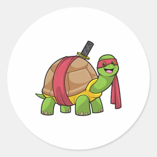 Schildpad in de vechtsport met zwaard ronde sticker (Voorkant)