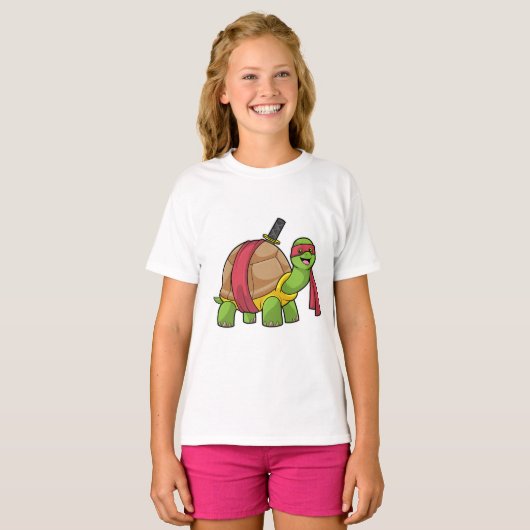 Schildpad in de vechtsport met zwaard t-shirt (Voorkant volledig)