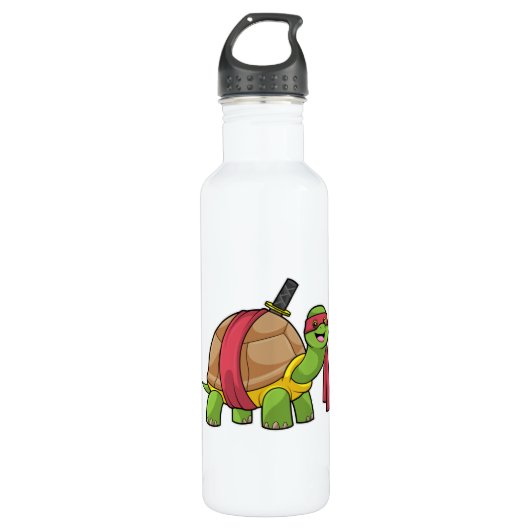 Schildpad in de vechtsport met zwaard waterfles  (Voorkant)