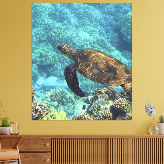 Schildpad in het zee canvas afdruk (Insitu (Woonkamer))