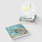 Schildpad in het zee stenen onderzetter (Zijkant)