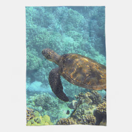 Schildpad in het zee theedoek