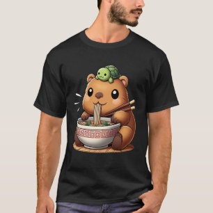 Schildpad in hoofd Schattige Capybara Ramen Kawaii T-shirt
