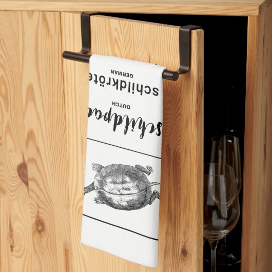 Schildpad in verschillende talen theedoek (Derde Gevouwen)