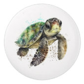 Schildpad in Waterverf Keramische knop (Voorkant)