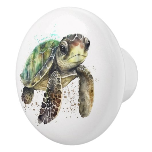 Schildpad in Waterverf Keramische knop (Rechts)