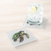 Schildpad in Waterverf Onderzetter Glazen Onderzetter (Schuin)