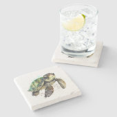 Schildpad in Waterverf Stone Onderzetter (Zijkant)