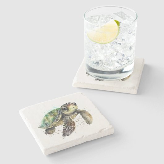 Schildpad in Waterverf Stone Onderzetter (Zijkant)