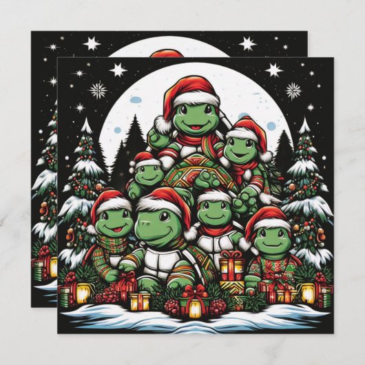 Schildpad is blij met kerstcadeaus  feestdagenkaart (Voorkant / Achterkant)