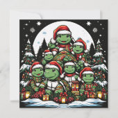 Schildpad is blij met kerstcadeaus  feestdagenkaart (Voorkant)
